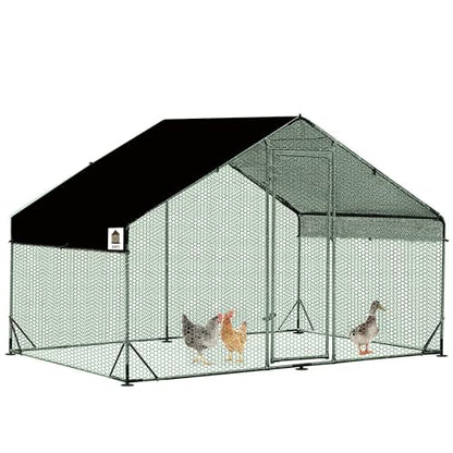 Chicken Runs for Yard with Cover, Metal Chicken Coop, Upgraded Anti-UV 180g/㎡ PE Cloth & 1.1mm Thickened PVC-Coated Hexagonal Chicken Wire Mesh & More Galvanized Steel Standpipes, 6.6×9.8×6.4FT - size: 78.0"L x 118.0"W x 77.0"H