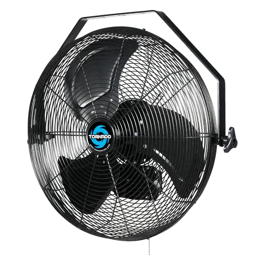 Tornado 18" Outdoor IPX4 Rated Water-Resistant Metal Industrial Wall Mount Fan, 3 Speed High Velocity Wall Fan For Commercial, Industrial, Residential Use, 4150 CFM 6.6 FT Cord 180°Tilting, Black - size: 18 Inch