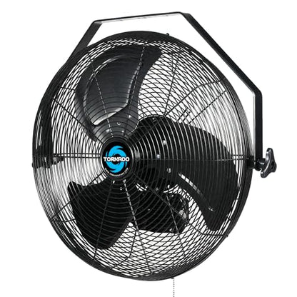 Tornado 18" Outdoor IPX4 Rated Water-Resistant Metal Industrial Wall Mount Fan, 3 Speed High Velocity Wall Fan For Commercial, Industrial, Residential Use, 4150 CFM 6.6 FT Cord 180°Tilting, Black - size: 18 Inch