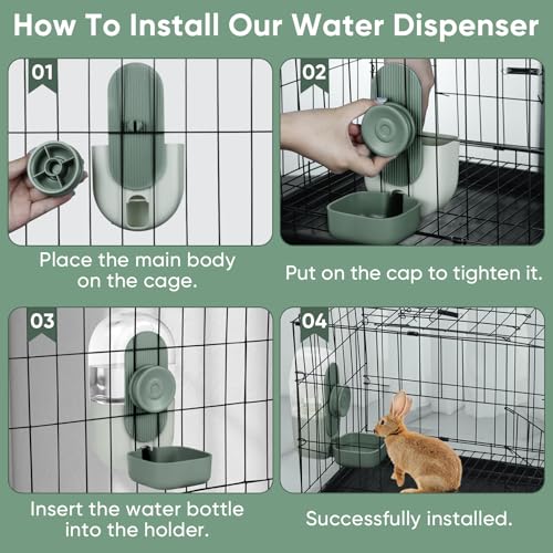 Lemtrflo 28oz Hanging Automatic Water Dispenser，Rabbit Water Bottle,Bunny Guinea Pig Ferret Water Bowl for Cage,Suitable for Small Animal Puppies(Cage Grid Spacing Over 1.2'') (Green) - color: Green