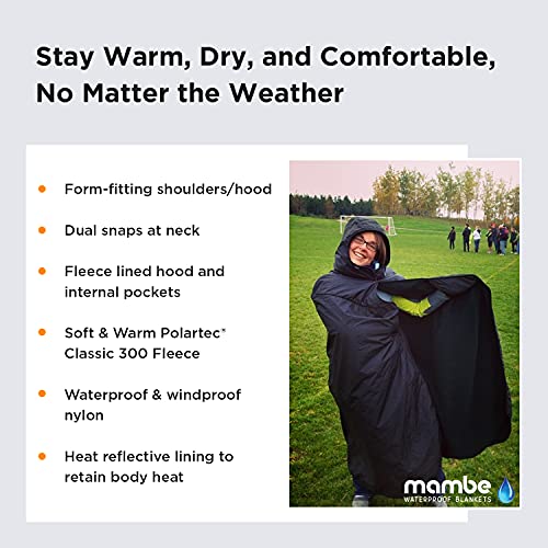 Mambe Large Extreme Weather Hooded Blanket Navy and Charcoal - 100% Waterproof and Windproof with Premium Stuff Sack - color: Navy-charcoal, size: Large