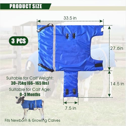 Livestock Calf Blanket – Waterproof Insulated Winter Calf Jacket for Newborn & Young Calves, Windproof Calf Coat, 3 Pack