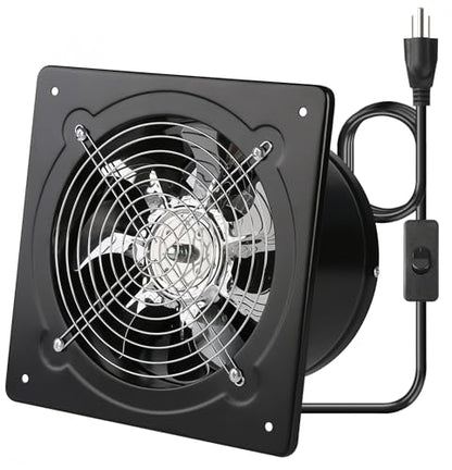 8 Inch Exhaust Fan Metal Ventilation Fan With Switch Window And Wall Mounted Extractor Warehouse Fan With Check Valve For Kitchen, Attic, Garage(Black) - style: 8 inch with switch (Black)