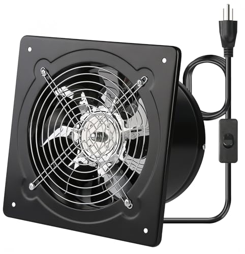 8 Inch Exhaust Fan Metal Ventilation Fan With Switch Window And Wall Mounted Extractor Warehouse Fan With Check Valve For Kitchen, Attic, Garage(Black) - style: 8 inch with switch (Black)