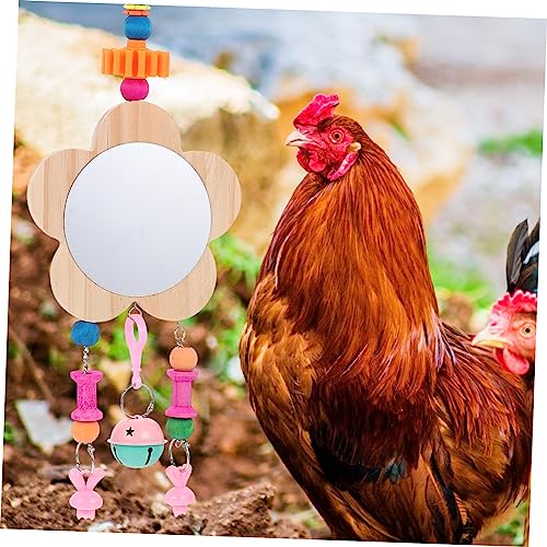 SUPVOX Wooden Hanging Mirror for Chickens Bells Interactive Pet Chicken Toy for Coop Enrichment Curiosity and Exercise and for Hens Accessories Included