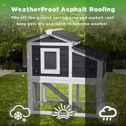Chicken Run Coop, Wooden Duck Coop Outdoor 2-Tier Hen House All Weather Used Poultry Quail Cage Rabbit Hutch Pet Hideout with Ramp for Small Medium Animals(Grey) - color: Grey
