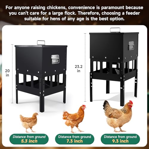 30-40LBS Large Chicken Feeder No Waste 12-Ports Automatic with Magnetic Baffle to Prevent Rodents and Mice Large Poultry Feeder Adjustable Height Suitable for All Poultry, Weatherproof - color: 30-40LBS