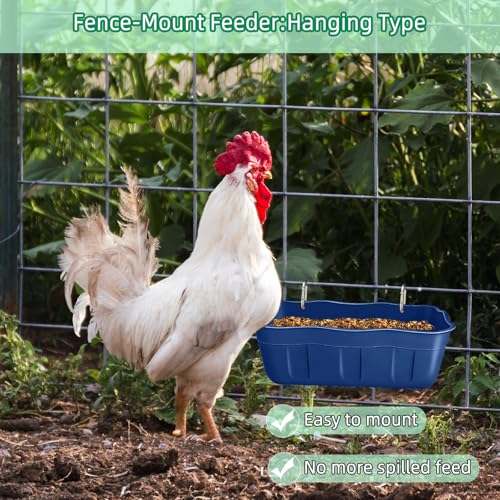 Chicken Feeder Waterer,Hanging Goat Feeders,Feed Trough 3.5 Quart 6 Pack,Hanging Fence Feed Trough for Poultry Livestock,Blue - color: Blue, size: 3.5 Quart (6 Pack)