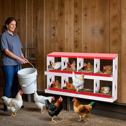 Chicken Nesting Box,8 Holes Galvanized Steel Metal Chicken Laying Box with Automatic Roll-Away Egg Collection System & Removable Tray,Wall Mount Nesting Boxes - color: Red, size: 8 Holes