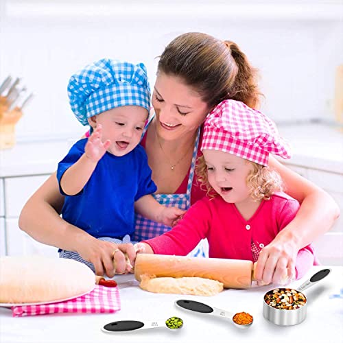 Measuring Cups & Spoons Set of 16, Wildone Stainless Steel Measuring Cups and Measuring Spoons with Black Silicone Handle, Including 8 Nesting Cups, 8 Spoons, for Dry and Liquid Ingredient | 8 Measuring Cups and 8 Measuring Spoons, Nesting Design, Heavy D