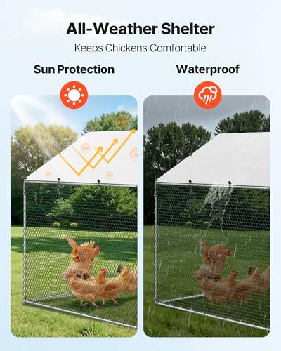 VEVOR Large Metal Chicken Coop, 19.7x9.8x6.5ft Walk-in Chicken Runs for Yard with Cover, Spire Roof Hen House with Security Lock for Outdoor and Backyard, Farm, Duck Rabbit Cage Poultry Pen - size: 236.2"L x 118.1"W x 66.7"H