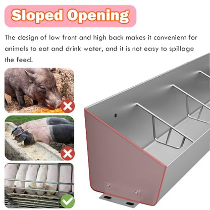 Reu Livestock Feeder & Water Trough - 2-in-1 Design with Easy-Clean Slots for Pigs - Durable, Efficient Feeding Solution for Pig Barns & Farms - size: 59 1/10" (150cm) 8 bit