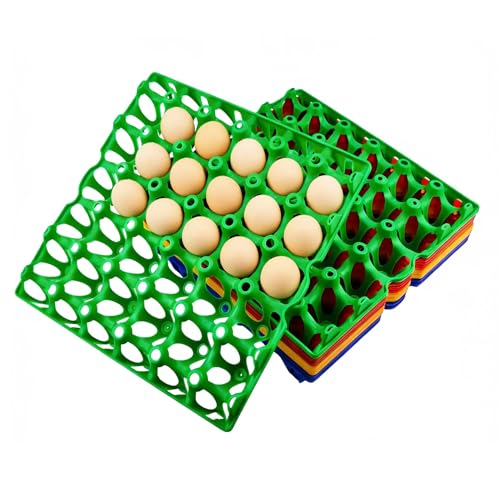 8 Pack Reusable Plastic Egg Trays, 30-Count Stackable Egg Crates for Chicken Farmers, Home Storage & Shipping (4 Colors)
