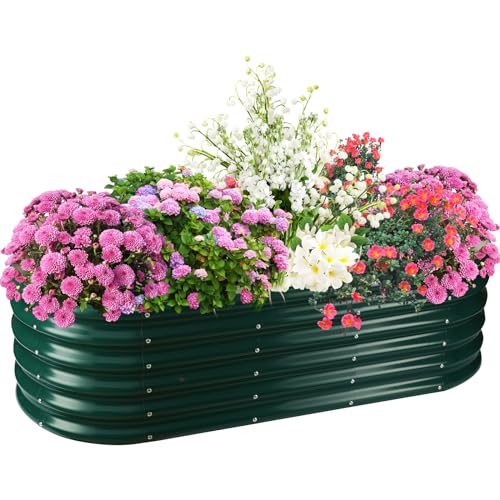 TBMLC 17" Tall Elevated Oval Metal Raised Garden Bed - 5ft x 2ft in Size and 0.8MM Thick Durable Planter Bed/Box for Vegetables Flowers Succulent at Patio/Garden Outdoor (Dark Green, 5X2X1.4 FT) - color: Dark Green, size: 5X2X1.4 FT