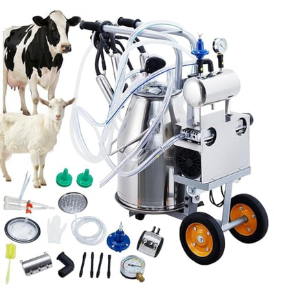 Cow Milking Machine Portable, Cow Milker Machine 25L/6.6 Gallon Stainless Steel Bucket Automatic Cow Milker with Vacuum Pulsation, 550W 2 in 1 Milking Machine for Cows and Goats on Mobile Cart
