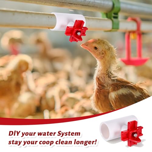 20 Pack Horizontal Chicken Water Nipples with 1/2'' PVC Tee Fittings Automatic Chicken Water Feeder Easy Install Chickens Nipples Waterer Horizontal Side Mount Poultry Nipple Waterer