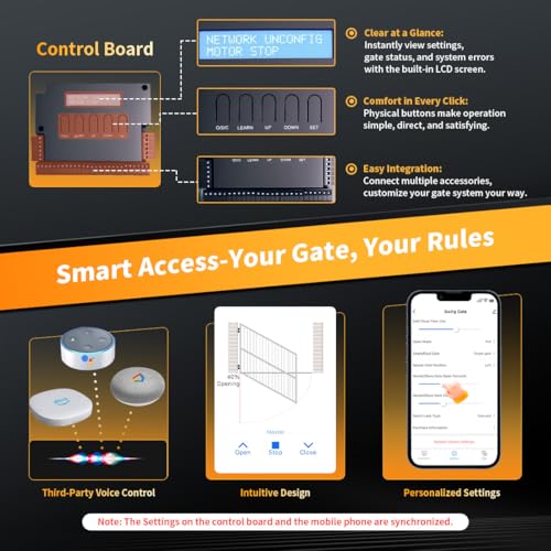 TOPENS XD851 Smart Gate Opener for Heavy Duty Single Swing Gates Up to 18ft, Automatic Gate Opener with App Control AC Powered Remote Control Kit Solar Compatible