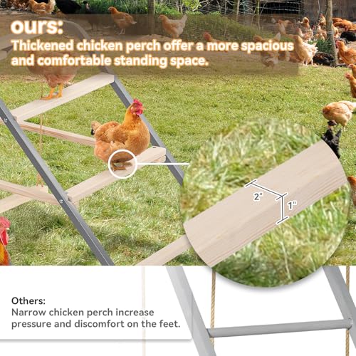 PETSFIT Chicken Roosting Bar-Solid Wood and Rustproof Iron Design, Chicken Perch with Swing for Healthy Poultry-Ideal for Backyard Coops, Farms, Easy to Assemble and Clean - size: 62"Lx24"Wx28"H