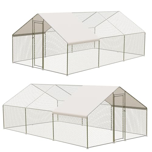 GarveeTech Large Walk-in Chicken Coop with Run, 9.8' x 19.7' Outdoor Chicken Runs for Yard with Cover, Metal Poultry Cage for Chickens, Ducks, Birds - size: 19.7FT