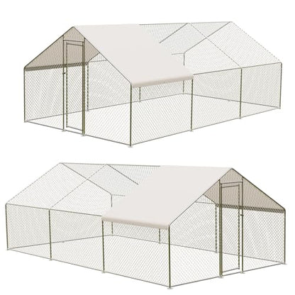 GarveeTech Large Walk-in Chicken Coop with Run, 9.8' x 19.7' Outdoor Chicken Runs for Yard with Cover, Metal Poultry Cage for Chickens, Ducks, Birds - size: 19.7FT