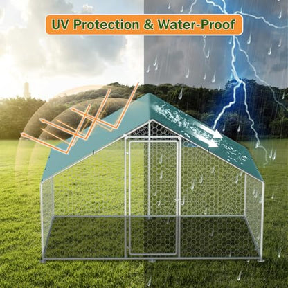 Vipbear Large Metal Chicken Coop Run with Immersed Wire Mesh, Chicken Coop for 8 Chickens Heavy Duty Chicken Run in for Yard with Waterproof Cover and Secure Lock,236'' L x 118''W x 77''H - size: 6M(237''X 77''X118'')