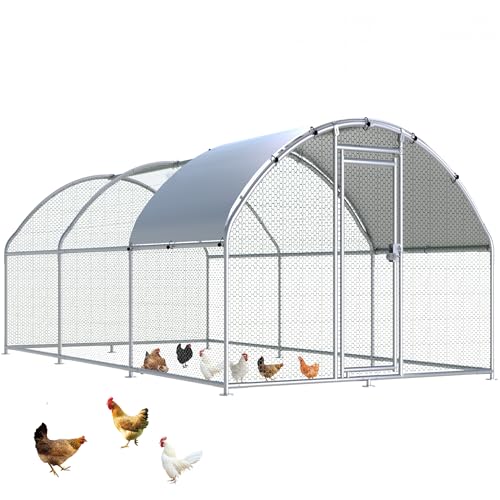HITTITE Large Metal Chicken Coop with Run, 19.19 x 9.84 x 6.23 ft Walk in Poultry Cage Chicken Run Pen, Dome Roof Outdoor Chicken Runs for Yard with Waterproof & Anti-UV Cover - size: 230.0"L x 118.0"W x 74.7"H