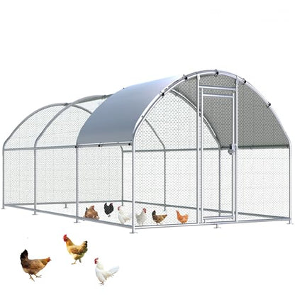 HITTITE Large Metal Chicken Coop with Run, 19.19 x 9.84 x 6.23 ft Walk in Poultry Cage Chicken Run Pen, Dome Roof Outdoor Chicken Runs for Yard with Waterproof & Anti-UV Cover - size: 230.0"L x 118.0"W x 74.7"H