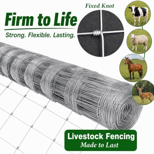 Farm Fence 5ft x 164ft, 12 Gauge Heavy Zinc Coating Cattle Panel Fence Galvanized Woven Wire Field Fencing Livestock Fence, Durable Chain Link Hog Wire Fencing for Yard Garden Sheep Goat Deer Horse - size: 5ft x 164ft
