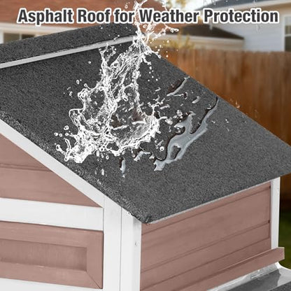 Small Chicken Coop with 2 Nesting Boxes, Wooden Hen House for 1-2 Chickens, Waterproof Asphalt Roof Poultry Hutch with Wildlife-Proof Latches, Roosting Bar and 4 Ground-Clearing Legs - color: Brown