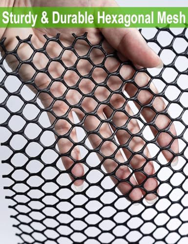 16In x 15Ft Plastic Chicken Wire Mesh Fencing, TOYPOPOR 500GSM Durable Heavy Duty Hexagonal Chicken Wire for Cat Dog Fencing, Garden Fence, Aquarium, Moss Pole, Aperture 0.4'', Rustproof, Easy to Cute - color: Black
