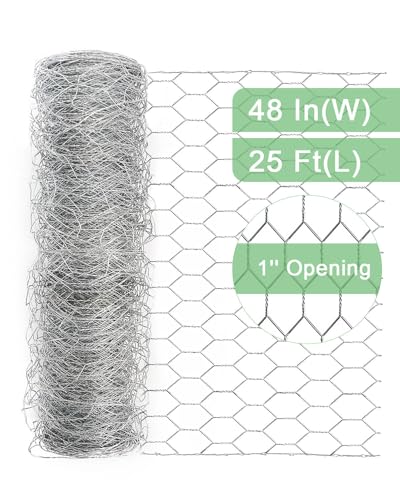 Garden Poultry Chicken Wire Netting - 48 '' × 25 ' Garden Fence Animal Barrier, Chicken Wire for Crafts, 1 inch Mesh Poultry Netting Fence, Pet/Rabbit/Chicken Wire Fencing - size: 48 inchx25 Ft