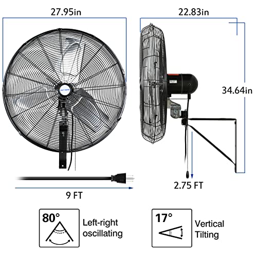 BILT HARD 6500 CFM 24in. High Velocity Industrial Wall Mounted Fan, 3-Speed Oscillating Heavy Duty Air Circulator for Commercial Use, Garage, Warehouse, Factory and Jobsite, 2 Pack - size: 24 in.