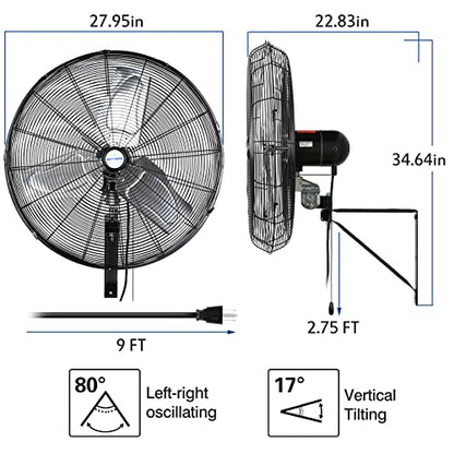 BILT HARD 6500 CFM 24in. High Velocity Industrial Wall Mounted Fan, 3-Speed Oscillating Heavy Duty Air Circulator for Commercial Use, Garage, Warehouse, Factory and Jobsite, 2 Pack - size: 24 in.