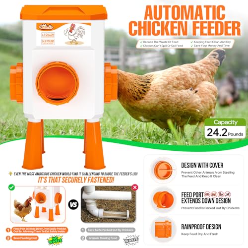 Chicken Feeder and Waterer Set, Chicken Coop Accessories, 3.1 Gallon/24.2 Pounds, Automatic Chick Feeder and Waterer Set No Waste