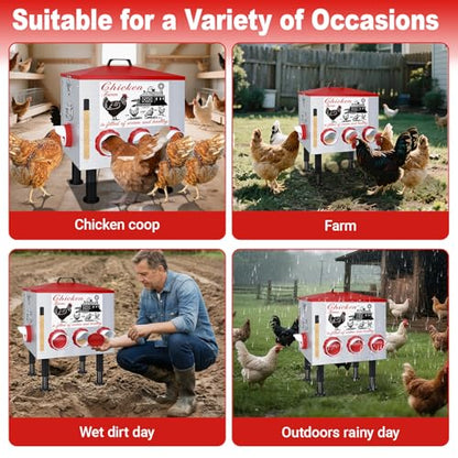 50Lb Automatic Chicken Feeder with Window 10 Port No Waste Rust-Proof Galvanized Steel with Locking Lid & Adjustable Height Legs Waterproof Portable Poultry Feeder for Chickens,Ducks,Geese - size: 50LB