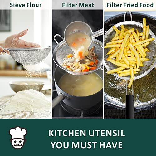 Yimi Fine Mesh Strainers Skimmers Set of 4, Stainless Steel Sieve Strainer Wire Sifter Colanders with Anti-Scald Handle,Kitchen Utensil Ideal for Strain Pasta Quinoa Rice, Ideal for Gift - size: 4-Piece Fine Mesh Strianer Set for Baking