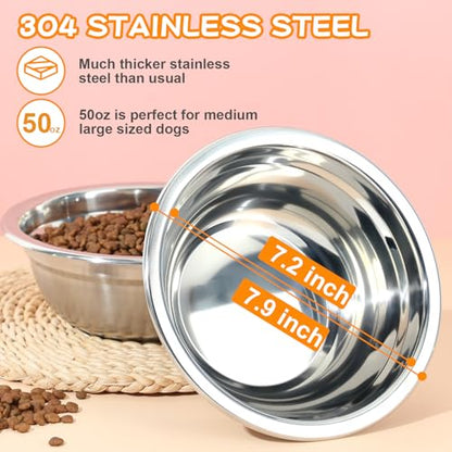 COMESOON 2 Pack 7.2" Stainless Steel Dog Bowls 50oz Thickened Durable Replacement Dog Food Bowls for Food and Water, Fit for COMESOON Bowl Stand DB-B01/DB-B03 - color: Stainless steel bowl