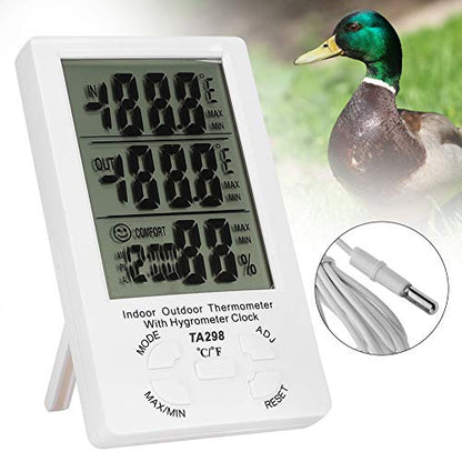 Electronic Temperature Humidity Meter with Waterproof, Indoor Outdoor Hygrometer Thermometer - Wide Temperature Range, Max Min Records, Ideal for Farm and Aquaculture