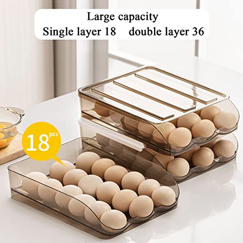 Egg Holder for Refrigerator Auto Scrolling Organizer Plastic Stackable Storage Container Reusable Clear Tray Box Basket Bin Lid Drawer Carrier Keeper(1 Layer) - size: 1 layer