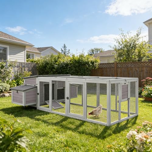 Aivituvin Chicken Coop for 4-6 Chickens/Ducks, Outdoor Wooden Chicken House Large Hen House Poultry Cage with Two Nesting Boxes (Grey, AIR45) - color: Grey, size: 103.0"L x 67.0"W x 28.0"H