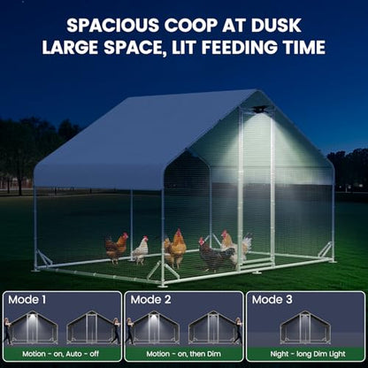 Large Metal Walk-in Chicken Coop with Run & Hardware Cloth, Predator-Proof Outdoor Poultry Cage with Solar Light, Waterproof & UV-Resistant Cover for Backyard Farm - size: 118.0"L x 78.0"W x 78.0"H