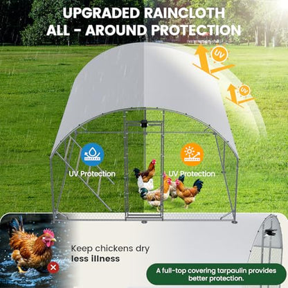 CHIKENCOOP 13x6.5x6.6ft Metal Chicken Coop, Full-Top 2-Room Chicken Run | Two-room walk-in chicken run with full-top waterproof UV-resistant cover, solar light, support brackets, and rear poles - size: 159.0"L x 118.0"W x 78.0"H