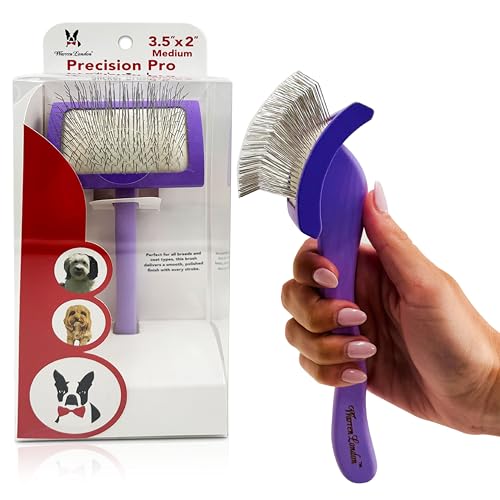 Warren London Precision Pro Slicker Brush for Dogs – 3.5" x 2" Medium Slicker Brush for Tangle-Free Grooming – Soft Pins for Medium & Long Coats – Ergonomic Handle – Professional Pet Grooming Tool - style: Precision Pro Medium