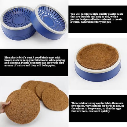 5 Pcs Pigeon Nest Bird Nest Bowls Nest for Pigeons Breeding Hatching (White Side+ Pad), Random - style: White Side+ Pad