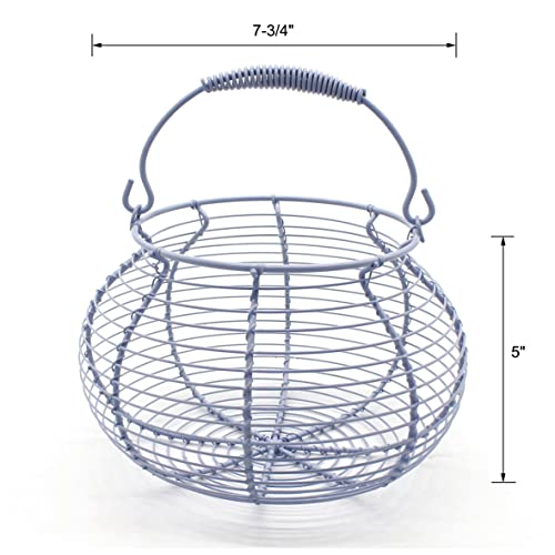 CVHOMEDECO. Elegant Wire Egg Basket with swimming Handle Primitives Vintage Gathering Basket. Light Blue (7-3/4"Dia. X 5"H Blue) - size: 7-3/4" Dia. x 5" H - Light Blue