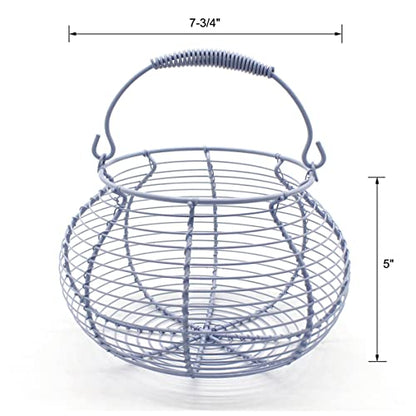 CVHOMEDECO. Elegant Wire Egg Basket with swimming Handle Primitives Vintage Gathering Basket. Light Blue (7-3/4"Dia. X 5"H Blue) - size: 7-3/4" Dia. x 5" H - Light Blue