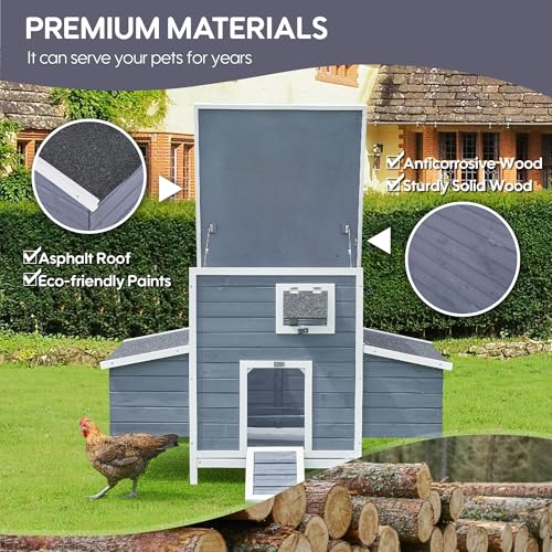59" Chicken Coop for 2-6 Chickens, Wooden Chicken House with 2 Nesting Boxes, Outdoor Hen House Poultry House Pet Hutch Chicken Cage with Openable Roof & Ramp, 59''L*33.5''W*38.6''H - size: 59.0"L x 33.5"W x 38.6"H