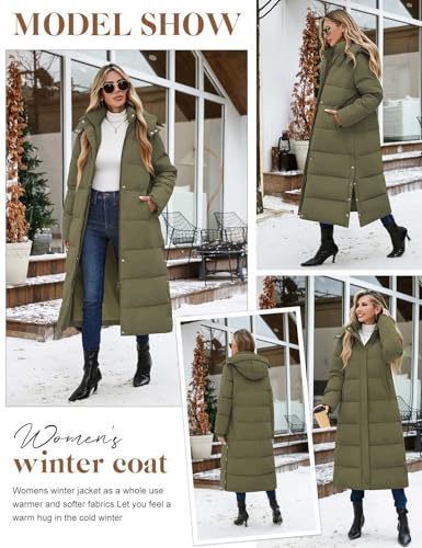 UMIPUBO Women's Long Maxi Down Coat Winter Puffer Jacket Warm Padded Outerwear Faux Fur Removable Hood Parka Full-Zip - color: Military Green, size: X-Large
