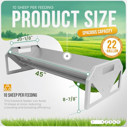 ECOTRIC Livestock Feeder, 45" Length for 10Sheeps Once, 22 Gallon Feeder | Trough for Horse, Goat, Sheep, Cattle, Cow, Alpaca Steel Powder Coated Silvery - color: Silvery