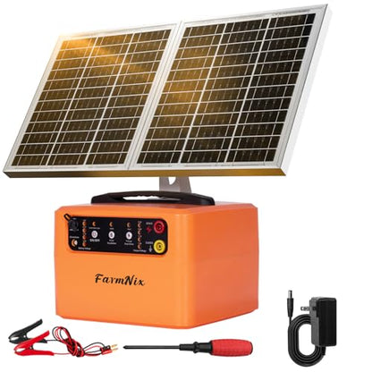 6-12KV Adjustable Output Solar Fence Charger,30 Miles Electric Fence Charger for Livestock,1.5J Solar Charger,15W Solar Electric Fence,24H Protection Solar Powered Electric Fence Kit - color: Orange